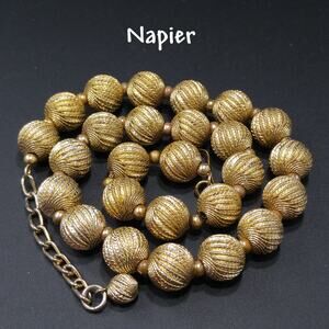 Vintage Napier Gold Textured Bead Necklace 1950s Signed 17”